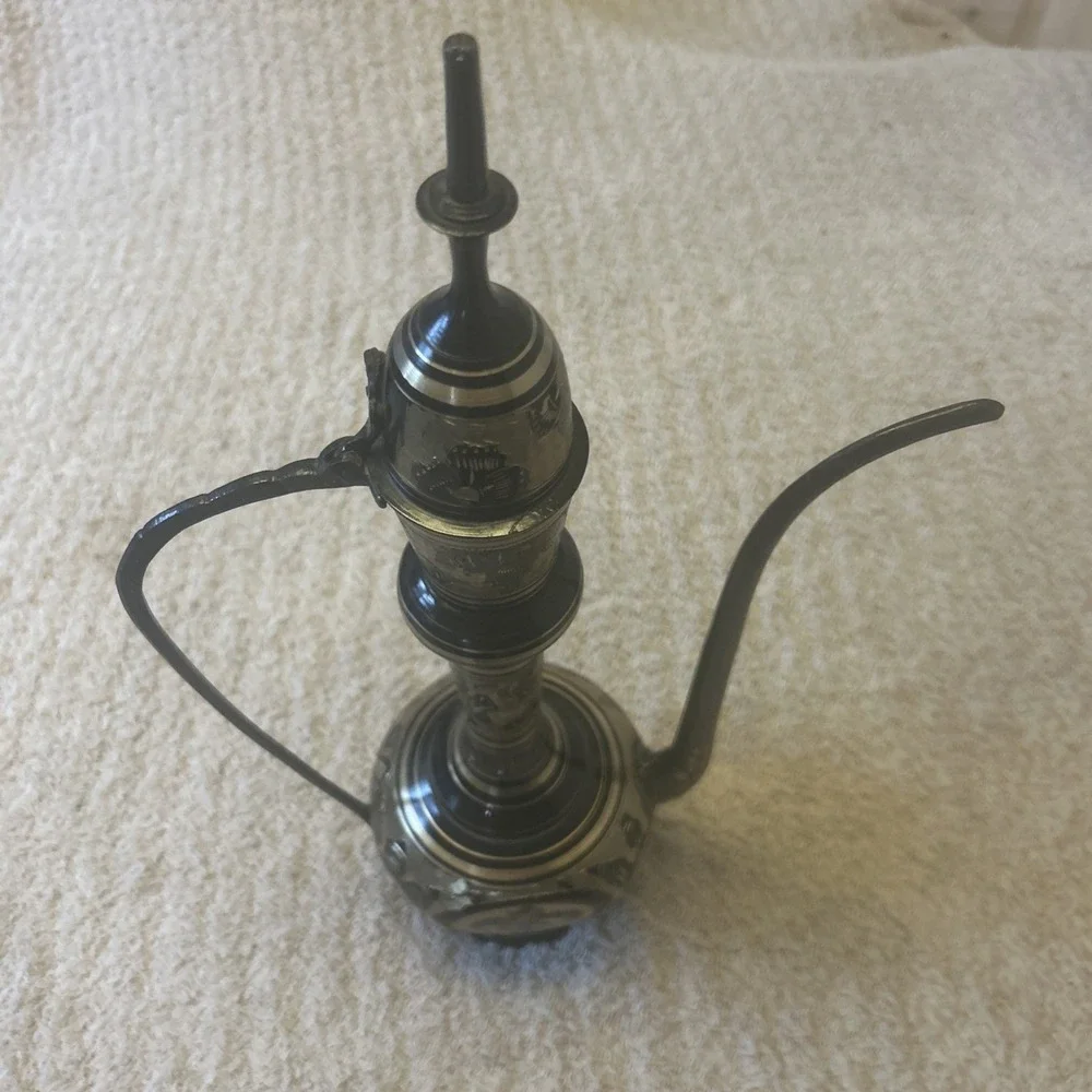 Vintage Brass And Black Etched Surahi Vessel - 18‎ 1/2